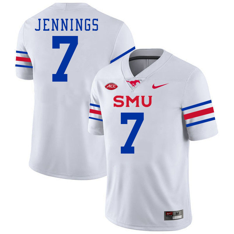 SMU Mustangs #7 Kevin Jennings Jersey College Football Uniforms-White